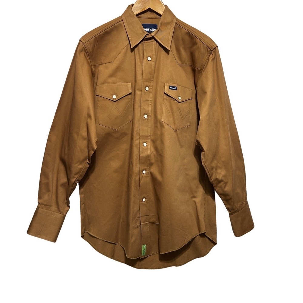 Wrangler Mens Western‎ Snap Shirt 15.5X34 Tan Pearl Snap Cowboy Ranchcore Rodeo